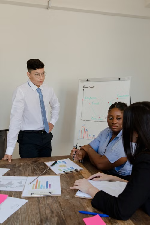 Business team collaborating around a table